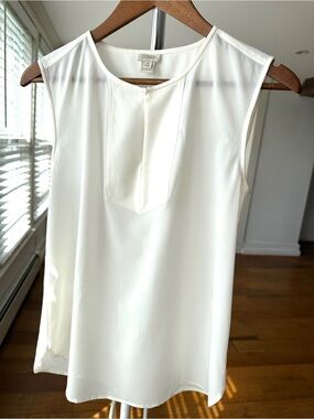 J. Crew White Sleeveless Top with Keyhole-Panel, Relaxed Fit